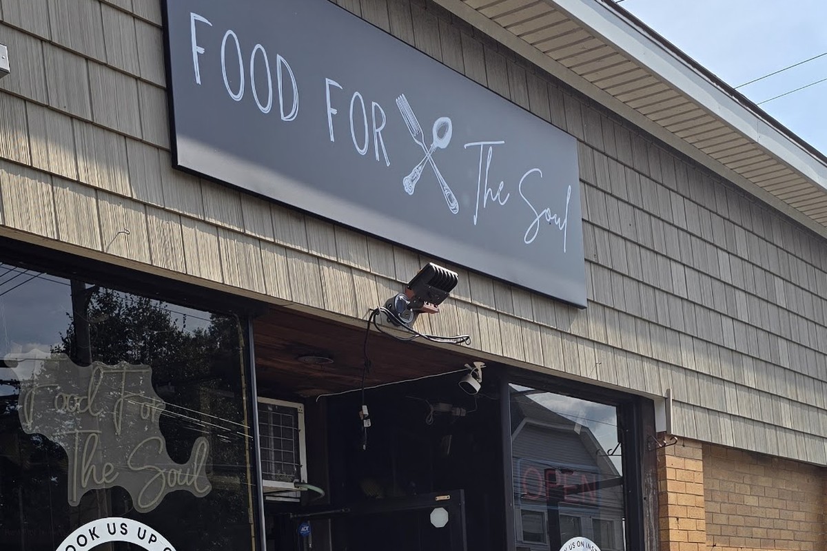 The Food For The Soul sign above the storefront at 217 Bridgeport Ave in Milford, Connecticut