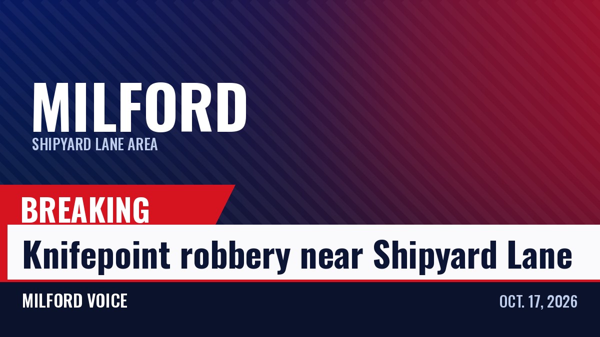 Breaking news graphic: Knifepoint robbery near Shipyard Lane, Milford