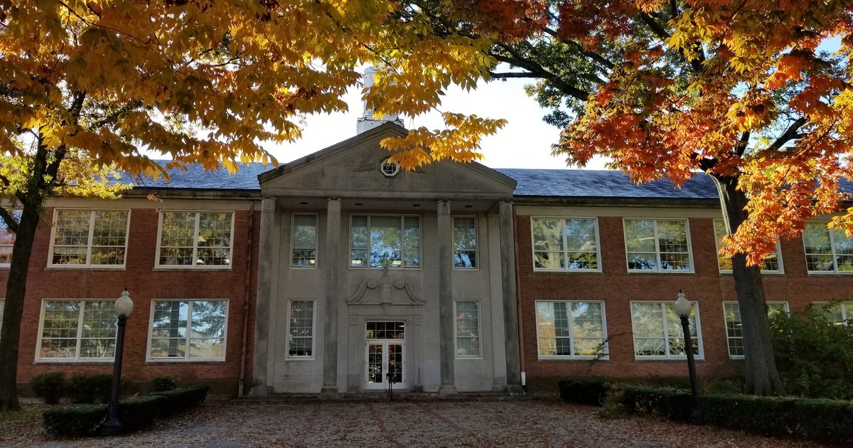 Parsons Government Center at 70 West River Street in Milford, framed by fall foliage